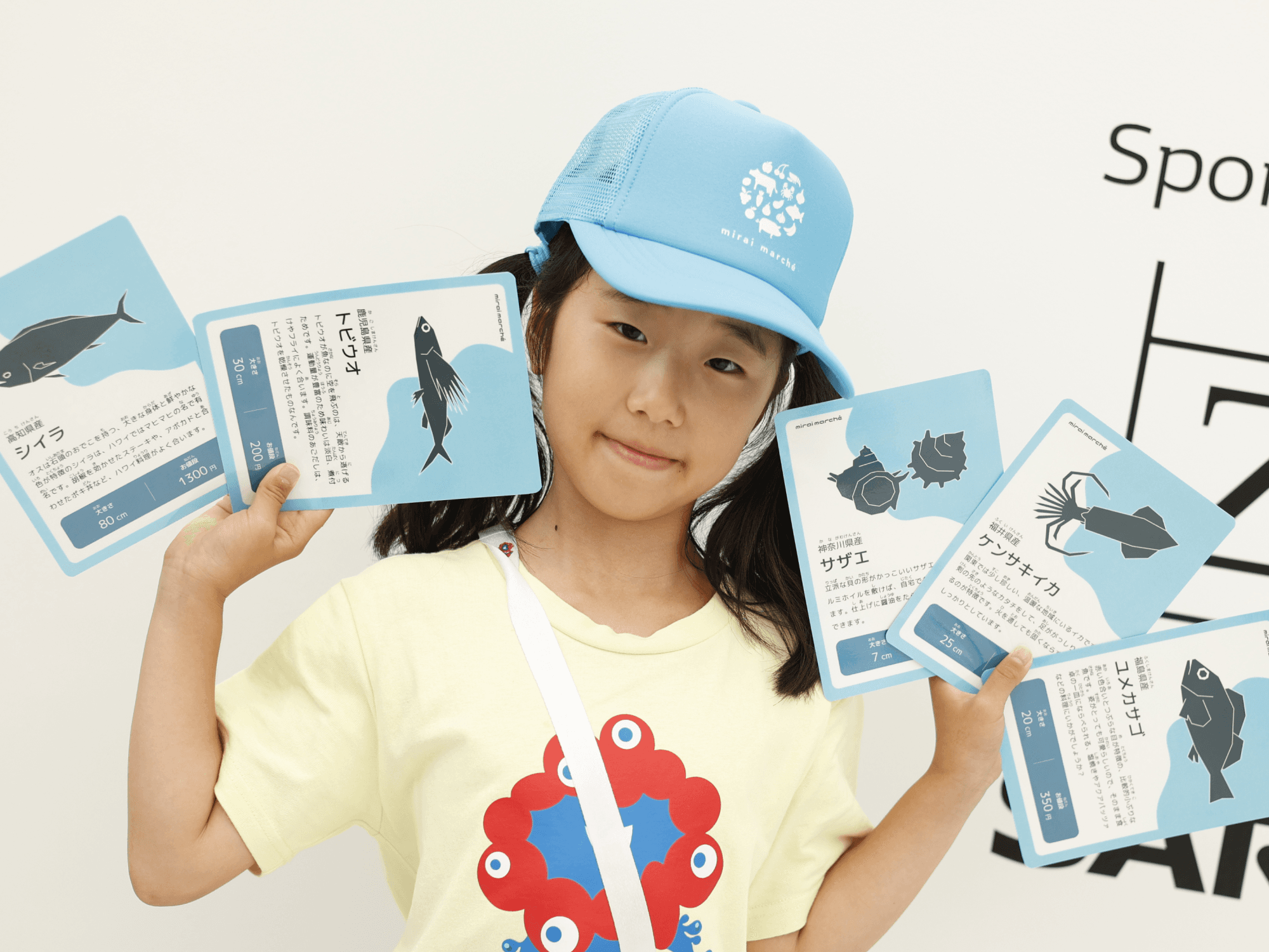 カラフルなうりばだね！シイラにイカ、そしてサザエ。なつにおいしいうみのさちを　たくさんそろえたね！これでバーベキューのメインはばっちり！これをみたおきゃくさんは、きっとなつやすみが　もっとたのしくなるはず。きせつをかんがえた、みごとなえらびかた！さんかしてくれてありがとう！